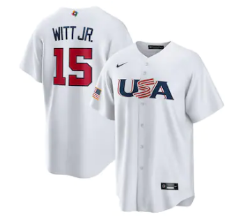 Men's USA Baseball #15 Bobby Witt Jr. 2023 White World Baseball Classic Replica Stitched Jersey